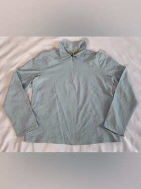 Vintage Petite Sophisticate Stretch Light Blue Quarter Zip Top Size Medium